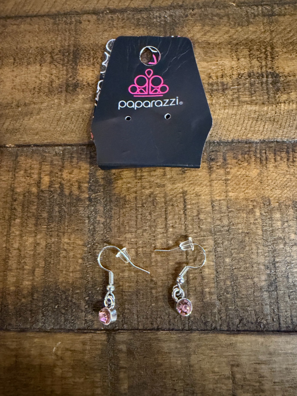 Paparazzi Silver Pink Crystal Drop Earrings